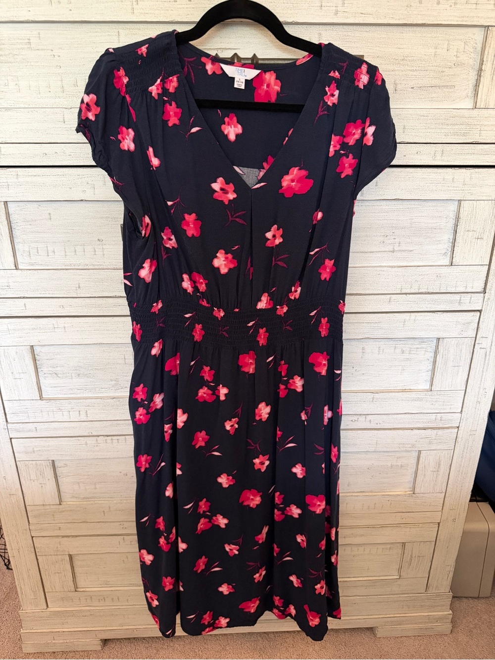 Time and Tru Navy Midi Dress with Pink Floral Print